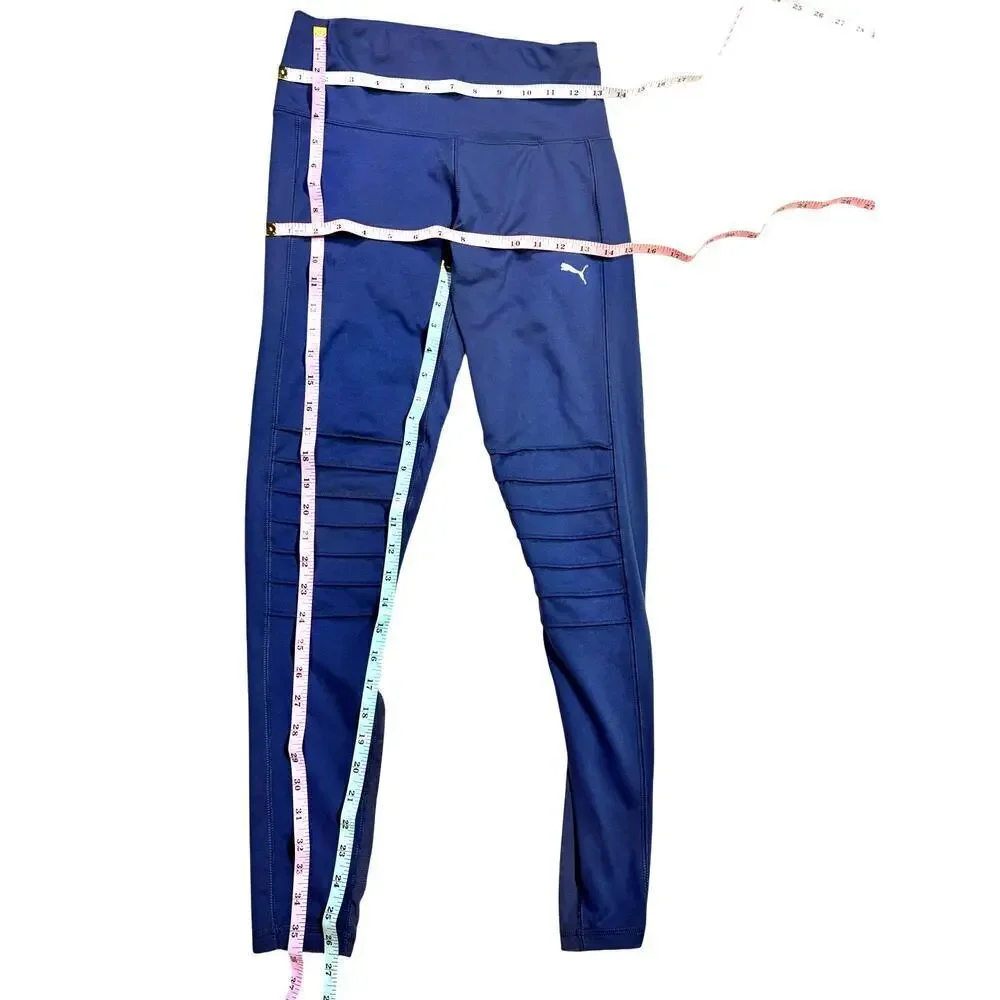 Dusty Blue Puma Mid Rise Pleated & Mesh Women's Medium Leggings, Yoga, Gym
